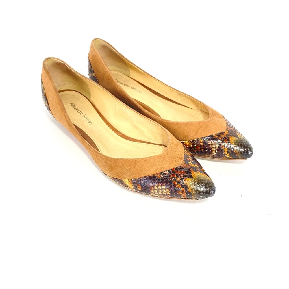 ALEXANDRE BIRMAN Cognac Nubuck & Snakeskin Pointed Flats